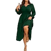 RWJ Womens Plus Size Fall Dress Long Sleeve V Neck Tiered A-Line Elegant Formal Casual Wedding Guest Maxi Dresses