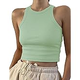 Artfish Women Casual Basic Sleeveless High Neck Rib-Knit Y2k Crop Tank Top