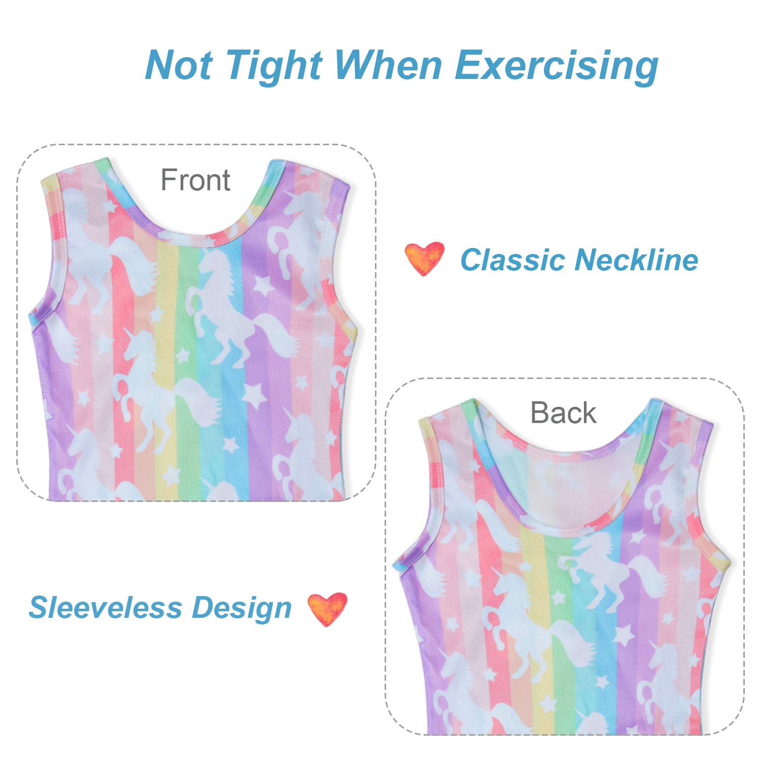 TUONROAD Gymnastic Leotards for Girls Rainbow Printed Pink Kids Ballet Leotards Sleeveless Shining Dance Bodysuit One Piece Jumpsuits Fancy Dancewear Costumes Stretch Leotards Age 5-6 Years