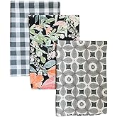 Desert Aqua || 3 Pack|| Double Sided Dish Towels || Waffle Weave Microfiber || Highly Absorbent || Hanging Loop || Dish Cloths || Modern || Designer Prints || Lights (Pewter)