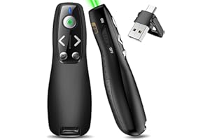 FANXIEAST 2-in-1 USB Type C Presentation Clicker with Green Light, Wireless Presenter Remote RF 2.4GHz Pointer for Powerpoint Presentations with Volume Control,Slide Clicker for Classroom MAC Computer PC Laptop