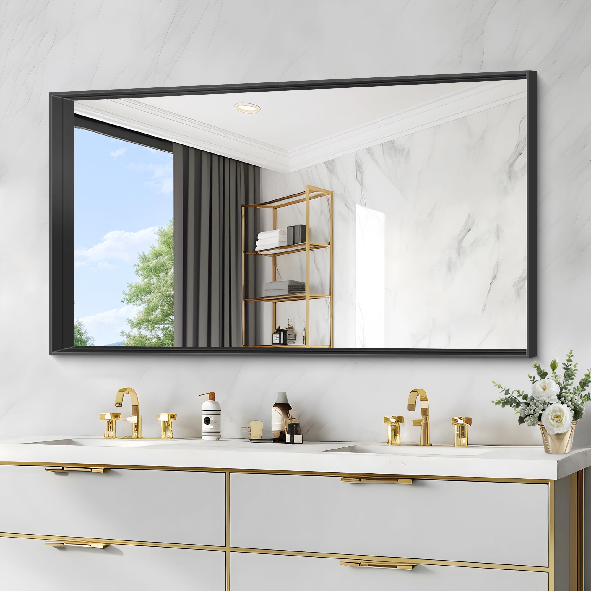 DESBING 48 x 30 Inch Black Bathroom Vanity Mirror, Matte Black Wall ...