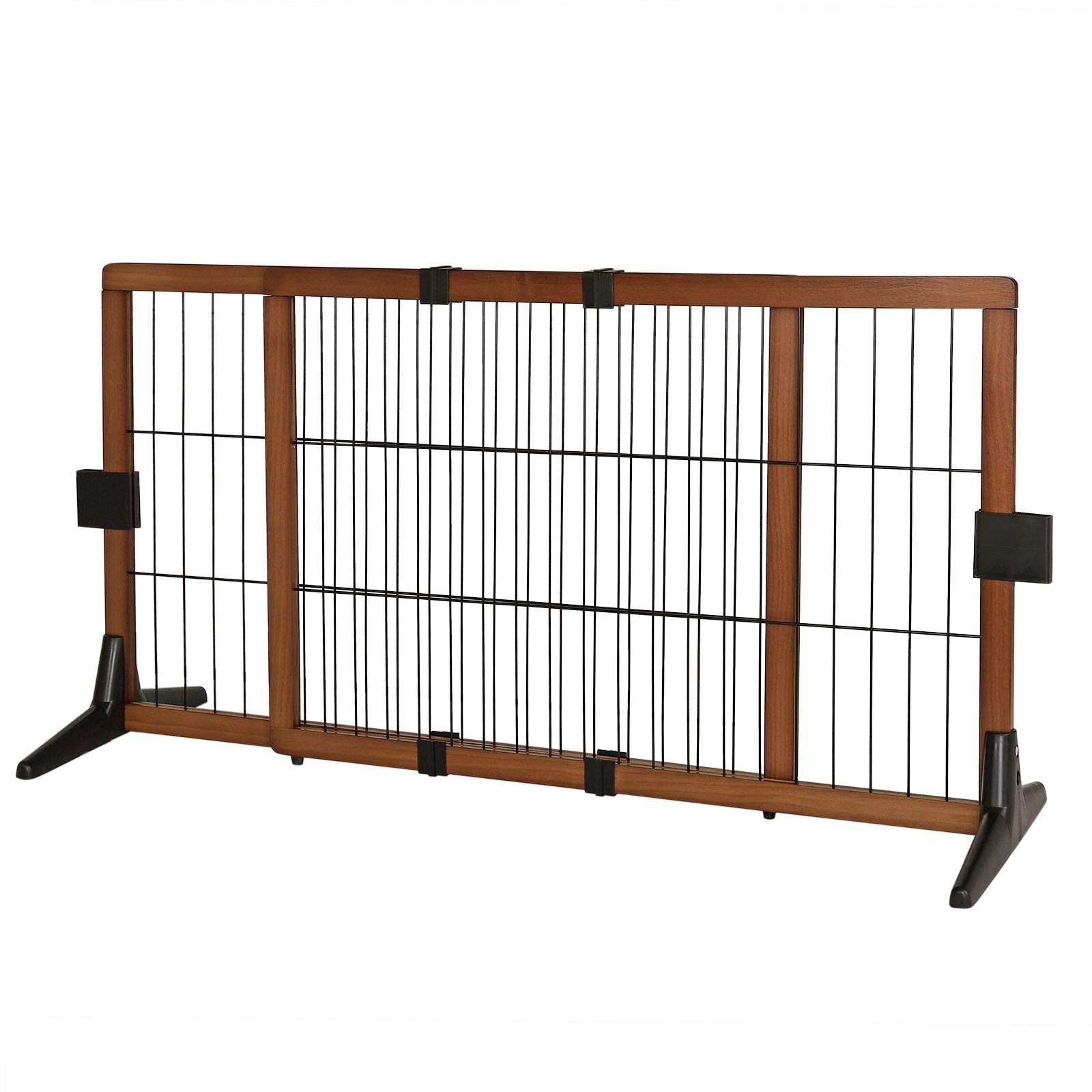 lionto Dog safety gate adjustable in length, puppy safety fence made of attractive pine wood ensures safety, 50 cm height, robust barrier gate for stairs/doors, easy assembly, brown/black