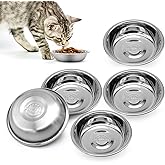 MicoSim Stainless Steel Cat Bowl-Shallow Wide Flat Cats Food Bowls,Metal Kitten Dishes Whisker Friendly Fatigue Relief,Replacement Basic Kitty Plates for Elevated Stand,Dishwasher Safe(Set of 5)