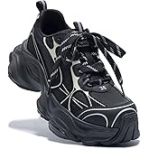 OG offground Chunky Sneakers for Women, Womens Fashion Sneakers, Leather Comfortable Dad Shoe Lace-Up Platform Walking Running Shoes