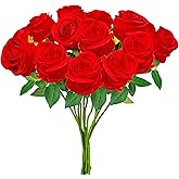 hailanbao Red Artificial Roses with Long Stems, 12Pcs Realistic Roses Artificial Flowers, Faux Roses | Bulk Fake Flowers for Home Decor, Wedding Party Table Centerpieces, DIY Bouquet