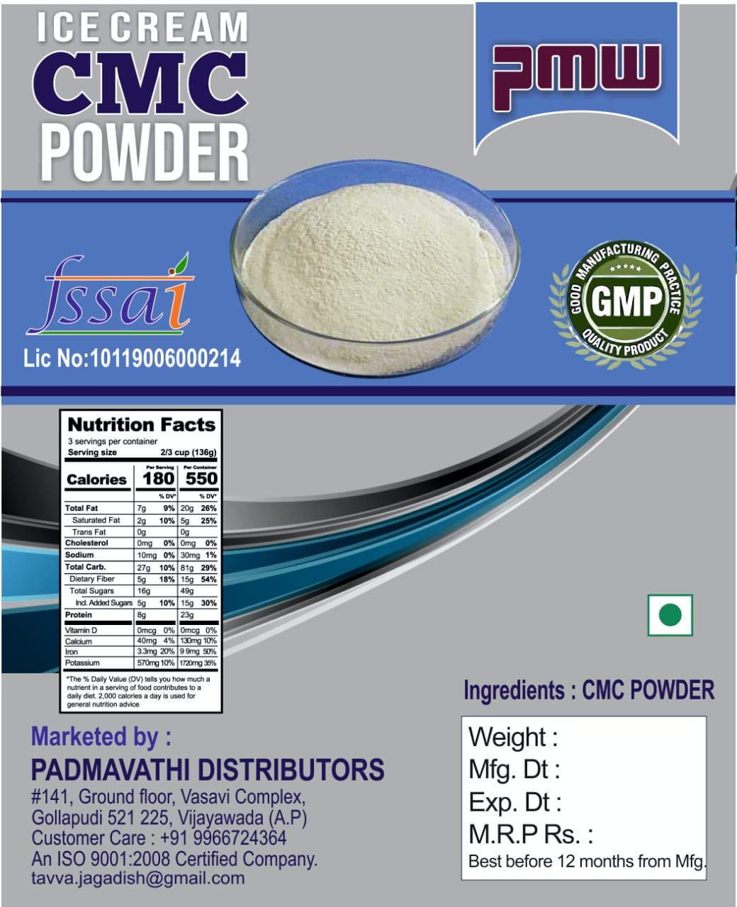 Pmw Grade A Quality CMC Powder For Making Ice Creams 100 Grams