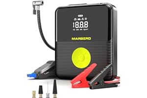 MARBERO 12V Portable Jump Starter for Car Battery Charger with Car Air Compressor 150PSI Booster Pack Jump Starter Box Portable Air Pump for Car Tire with LED Light for Travel Car Bike Motorcycle Ball