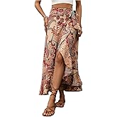 Verdusa Women's Asymmetrical Wrap Skirt Flowy Floral High Waist Split Side Maxi Vacation Skirt