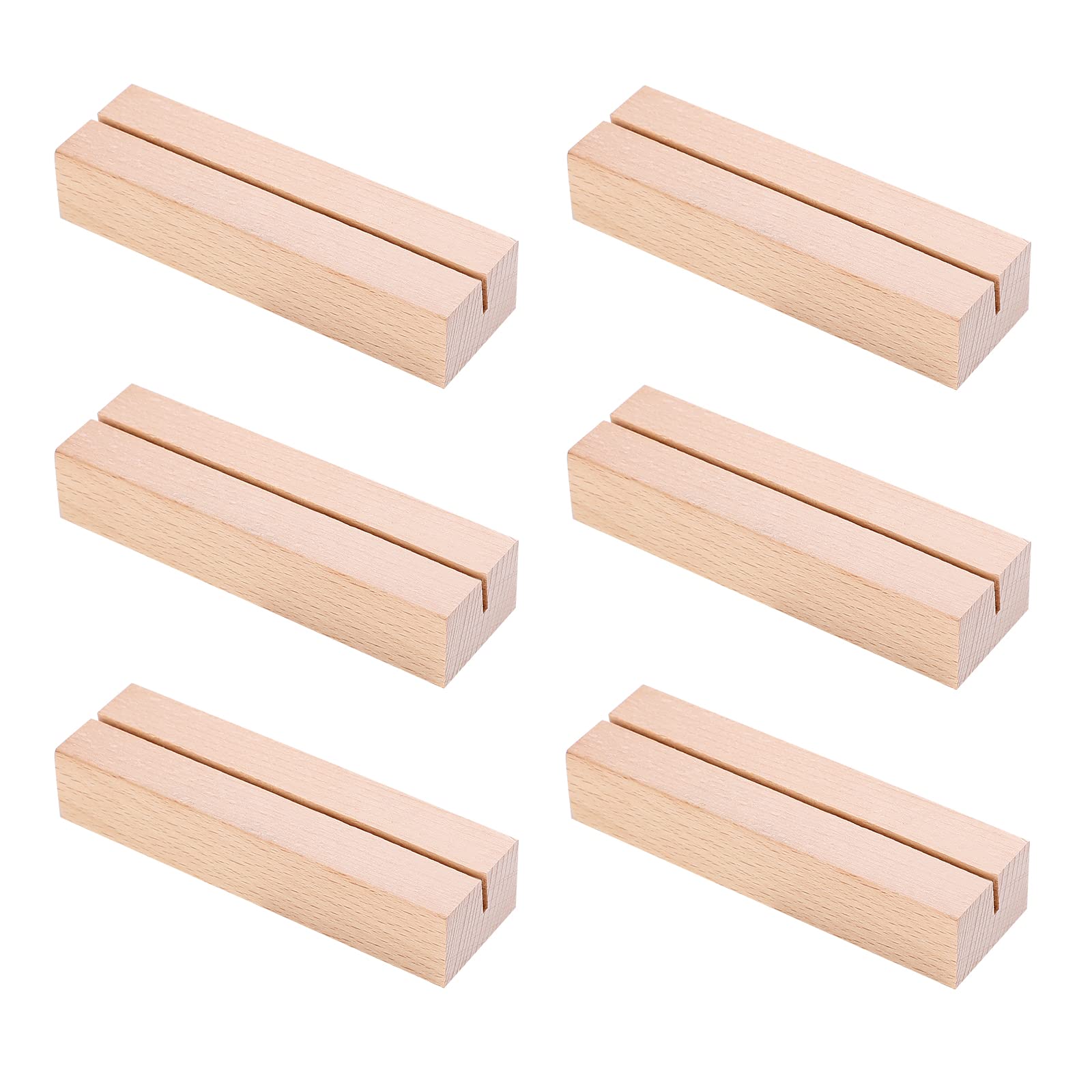 AiQInu Wooden Card Holder, Pack of 6 Beech Wood Menu Card Holders, Place Card Holders, Large and Stable, Wedding Card Holder and Postcard Holder (Pack of 6)