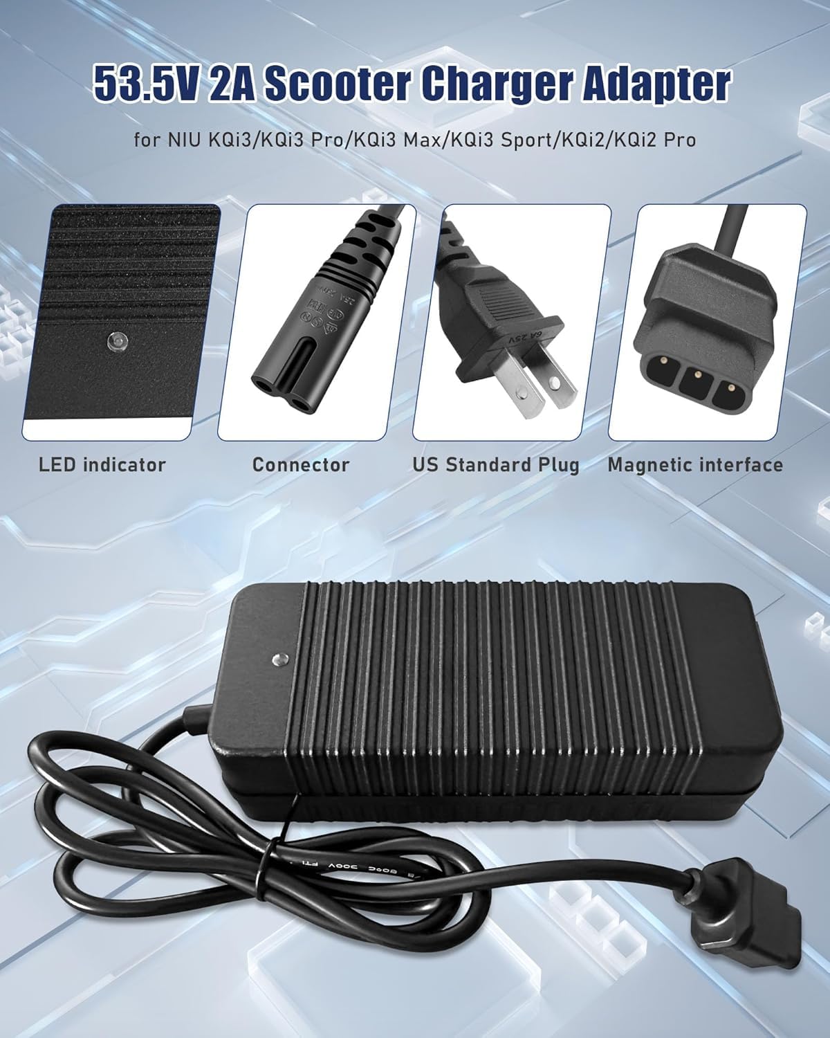53.5V 2A KQI23 KQi2 KQi1 Pro Scooter Charger for NIU KQi Air/Air X & KQi3/Pro/Sport/Max & KQi2 Pro & KQi1 Pro/Sport