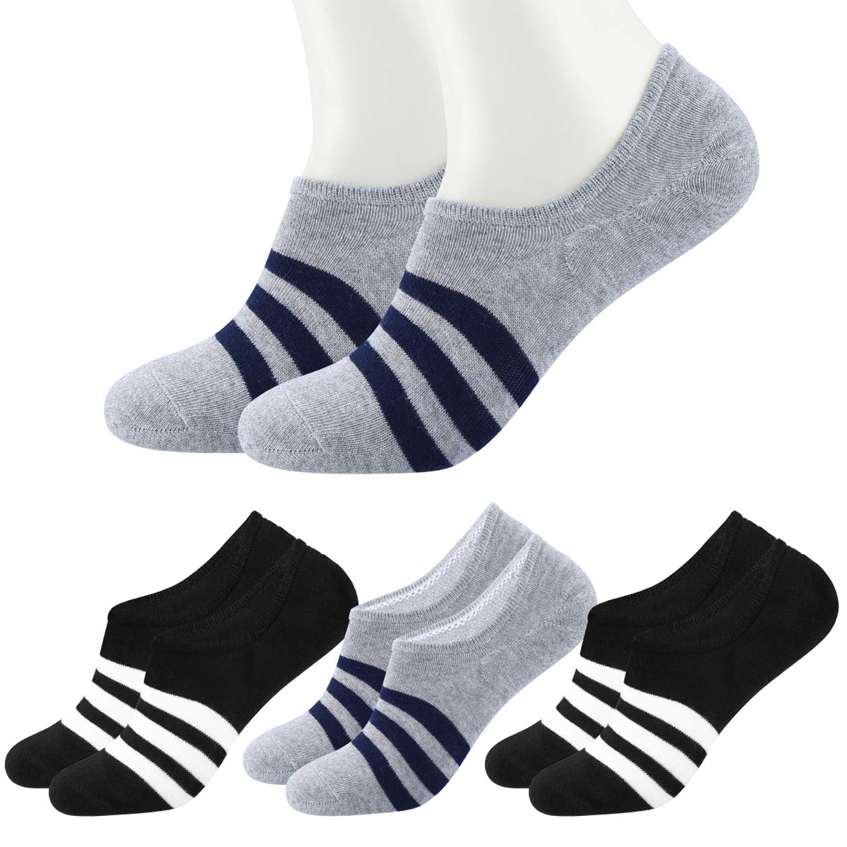 MELLIEX 4 Pairs Casual No Show Socks for Men Invisible Low Cut Liner Socks with Silicone Grip