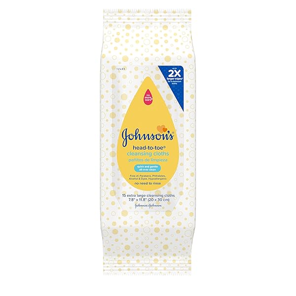 JOHNSON’S HEAD-TO-TOE GENTLE BABY CLEANSING CLOTHS, HYPOALLERGENIC AND...