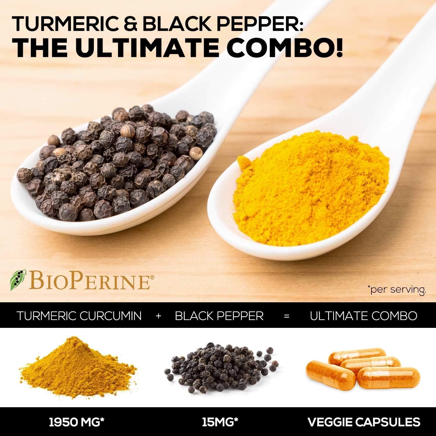 Turmeric Curcumin with BioPerine 95% Curcuminoids 1950mg with Black Pepper for Best Absorption, Made in USA, Most Powerful Joint Support, Turmeric Supplement Pills by Natures Nutrition - 180 Capsules: Health & Personal Care