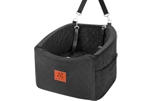 HEGGOOE Dog Car Seat for Small Medium Dogs, Memory Foam Booster Car Seat for Dogs up to 35 lbs, Elevated Pet Car Seat, Travel Safety Bed with Washable Removable Cover and Storage Pockets(Black)