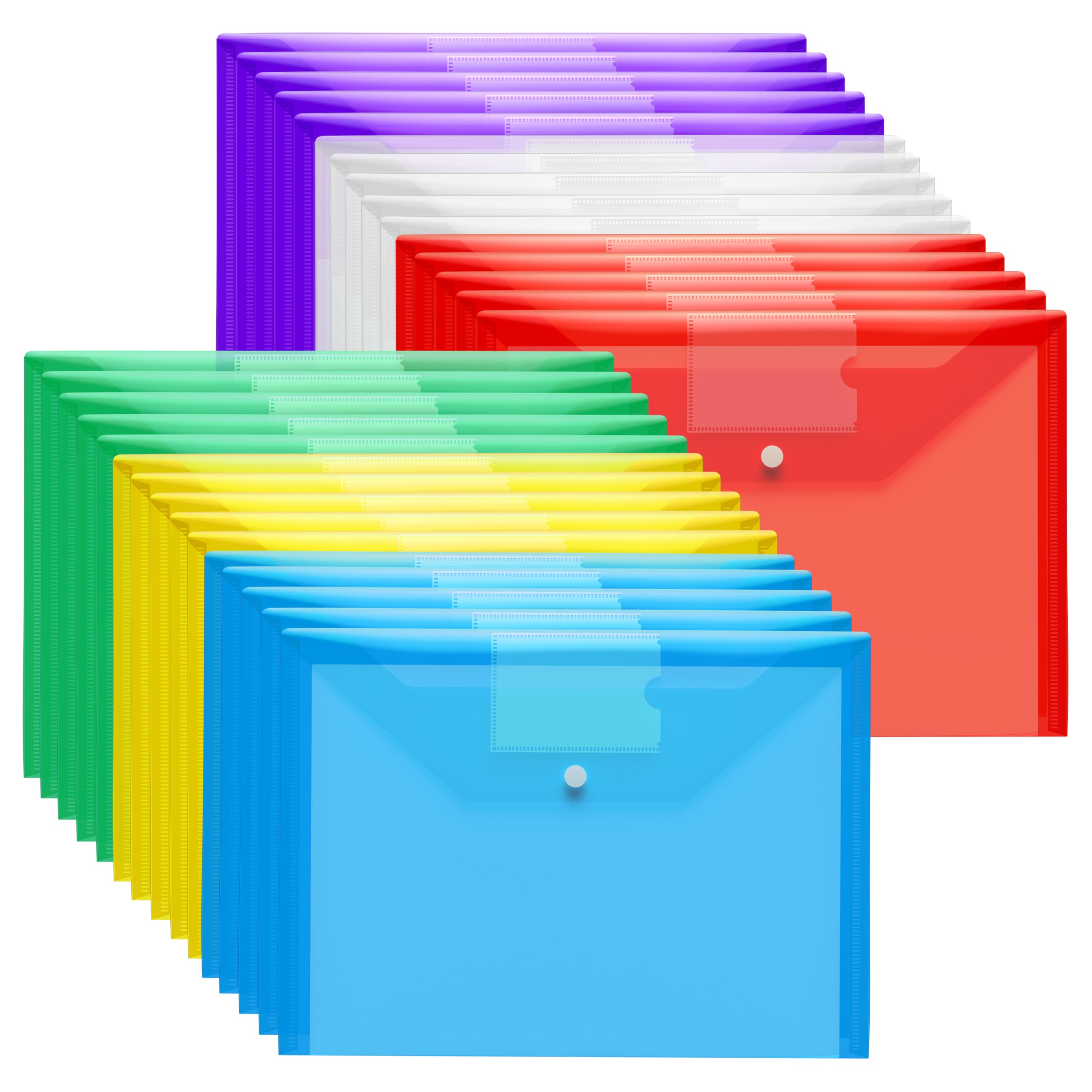 Plastic Wallets A4-30 Pack Plastic Folders Waterproof Document Wallet Files Folder Clear A4 Wallets with Popper Wallet for Home, School, Travel and Office Supplies Storage, Assorted Colours