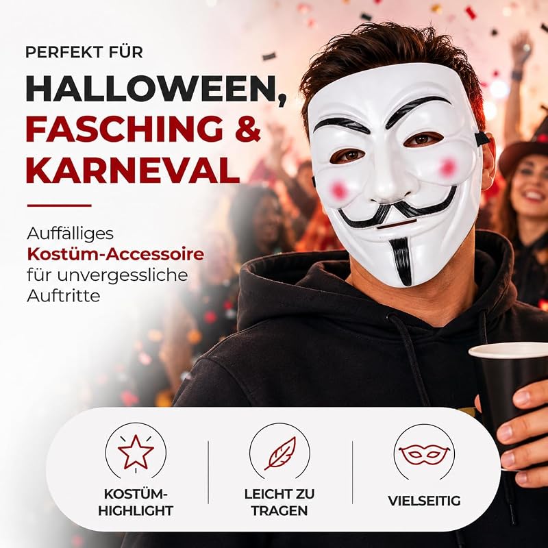 Maschera da vendetta come accessorio per costumi da donna e da uomo, da bambino e da adulto, in occasione di carnevale anonimo e in maschera — foto 2 di 8
