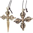 Buddhism Vajra Phurba Pestle Pendants: 2pcs Tibetan Brass Cross Dorje Vajra Pestle Dark Phurba Keychain Charms Mascot Fengshui Ornaments Traditional Car Decoration