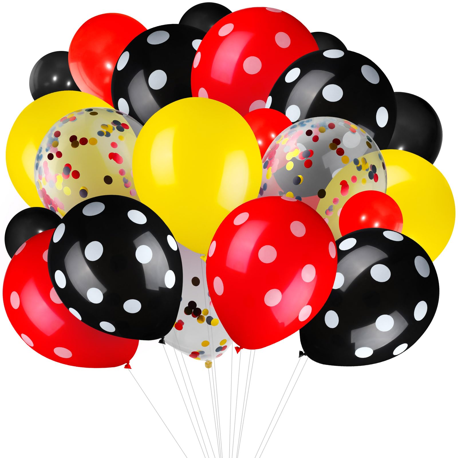 Photo 1 of 75 Pieces Mouse Color Balloons Confetti Polka Dot Balloons Latex Party Garland for Halloween Baby Shower Wedding Mouse Birthday Party Decorations Supplies(Red-Black-Yellow)