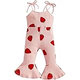 Emmababy Baby Girl Strawberry Clothes Toddler Bell Bottom Romper Sleeveless Halter Jumpsuit Flare Pant Overalls Summer Outfit
