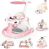 6 in 1 Foldable Baby Walker, Activity Baby Walker-Baby Bouncer, Rocker, Activity Center,Push Walker,Detachable Trampoline Mat, Adjustable Speed Rear Wheels and Height,Music & Lights,Ages 6-18 Months