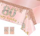 COSORO 2pcs Rose Gold 80th Birthday Tablecloth 137x274cm Plastic