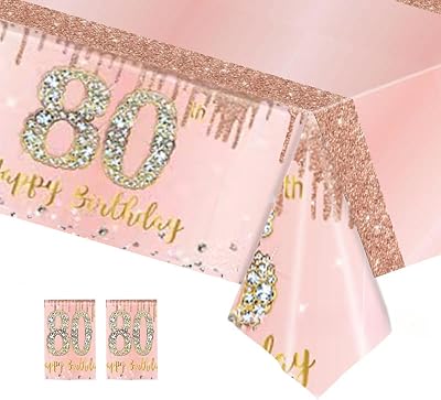 COSORO 2pcs Rose Gold 80th Birthday Tablecloth 137x274cm Plastic