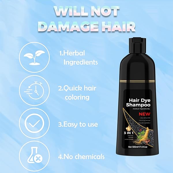 BLACK HAIR DYE SHAMPOO 3 IN 1 FOR WOMEN & MEN 100% GRAY HAIR COVERAGE INSTANT HAIR COLOR SHAMPOO – HERBAL INGREDIENTS – FOR PARA CANAS MUJER 17.6 FL OZ (BLACK)