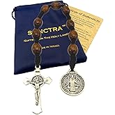 SANCTRA Pocket Rosary, Handmade and Blessed in the Holy Land, Prayer Beads with Saints Medal and Cross/Crucifix, Gift Pouch and Certificate of Authenticity