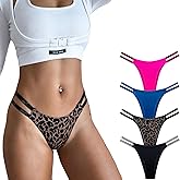 Sumxcosy Women's Rhinestone Dual Waistband Thong Underwear No Show Seamless Hipster G-string 4Pack