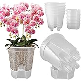 Cdd's Path 5-Pack 6 Inch Self Watering Naked Root Planter Pots with Drainage Holes & Reservoir, Plastic Planters with Air Pipes for Indoor Outdoor Plants，Clear