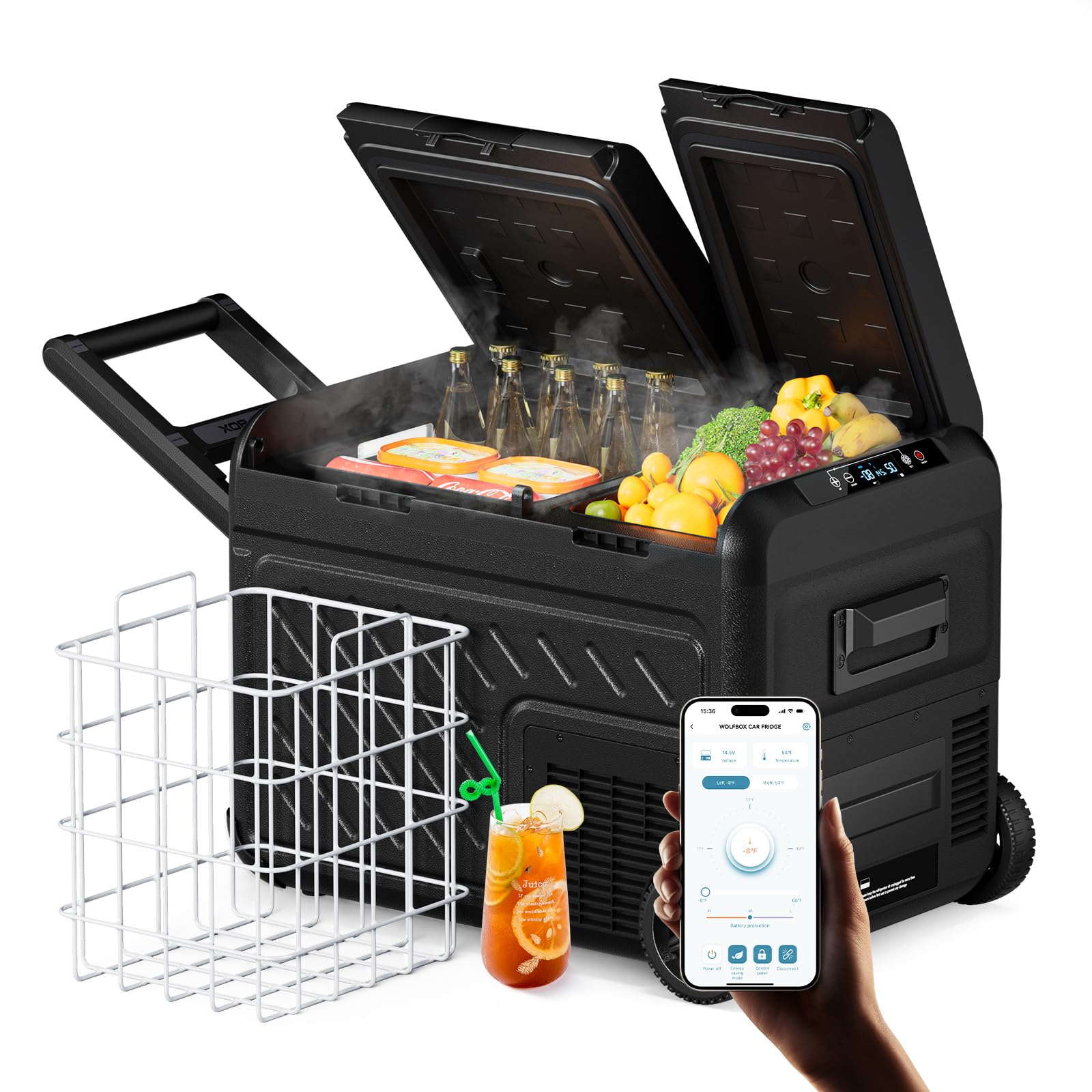 Photo 1 of WOLFBOX 12V Car Refrigerator, 40 Quart Dual Zone Car Fridge, Portable Freezer(-8?~68?) with 12/24V DC 100/240V AC, APP Control Electric Cooler for Car, RV, Camping, Travel and Home Use
