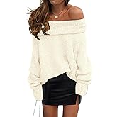 PRETTYGARDEN Women's Off The Shoulder Sweater Long Sleeve Tops 2026 Fall Loose Knit Pullover Sweaters Winter Clothes