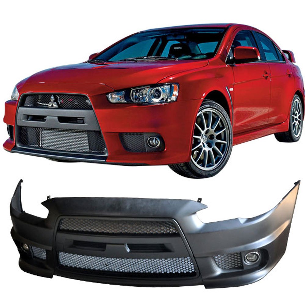 Fits 2008-2015 Mitsubishi Lancer EVO Front Bumper Cover Conversion + Black  Grill Grille + Fog Cover PP By IKONMOTORSPORTS | 2009 2010 2011 2012 2013  2014