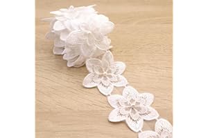 DHFLYDH Organza Flower Trim 2 Yards Lace Edge Trim Ribbon, Vintage Edging Trimmings Fabric Embroidered Applique Sewing Craft for Wedding Dress Embellishment DIY Dress Decor, Gowns, Home Decor（White ）
