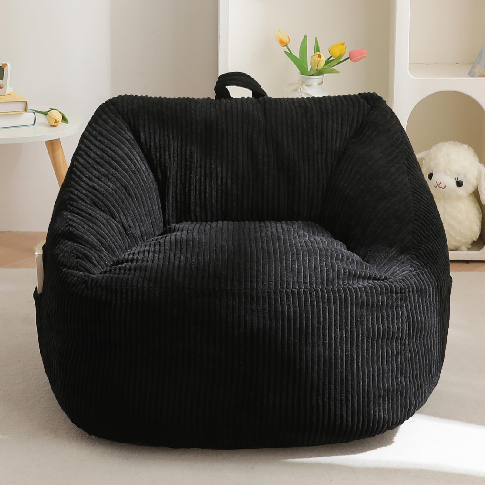 Photo 1 of MAXYOYO Kids Bean Bag Chair, Bean Bag Couch with Handle, Comfy Toddler Chair for Boys and Girls, Accent Sofa Chair with Pocket for Gaming Reading Relaxing, Black