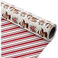 ZINTBIAL Highland Cow Reversible Christmas Wrapping Paper Roll - Gift Wrap with Red & White Stripes on Reverse - Perfect for 