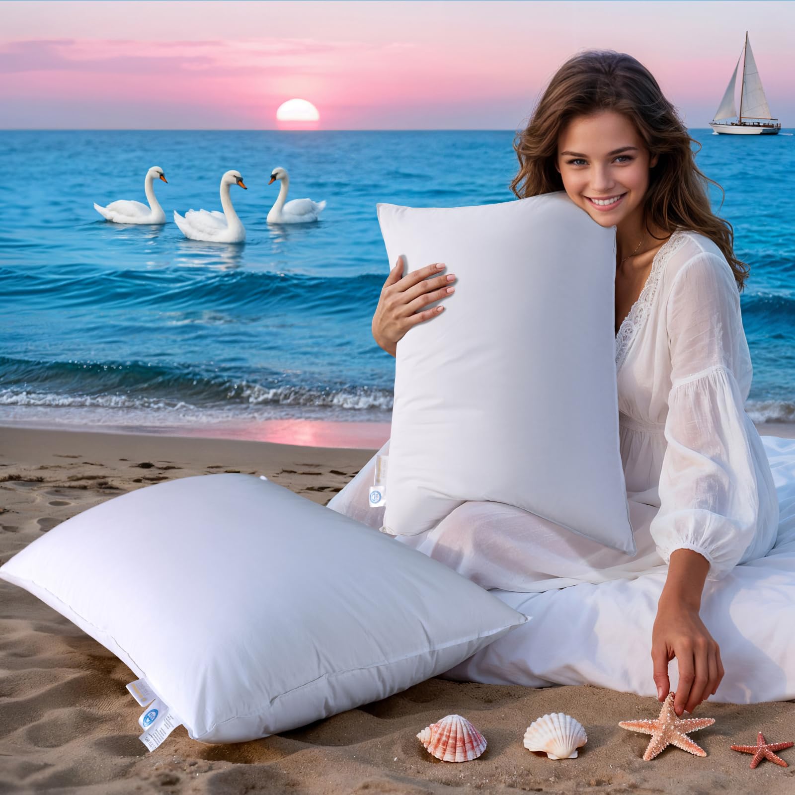 Photo 1 of LIANLAM Luxury Goose Feather Down Pillows King Size Set of 2, 3-Chamber 5 Star Hotel Pillow for Deep Sleep, Soft Bed Pillows for Neck Pain Relief, Perfect for Side, Back Sleepers - 20"x36"