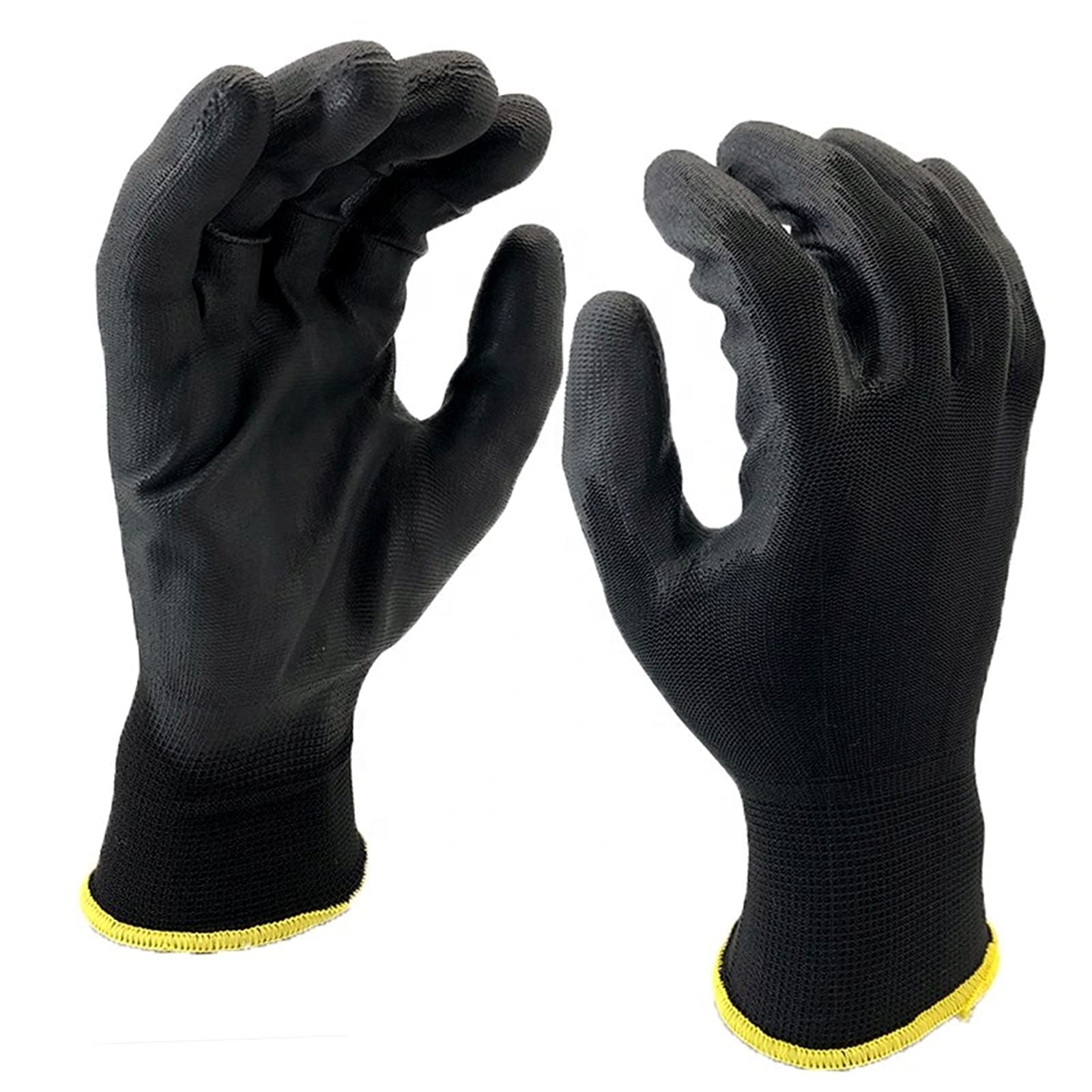 24 Pairs Work gloves PU Palm Dipped Black Nylon General Handling Work Gloves, Gardening, Builders, Mechanic (XL-10)
