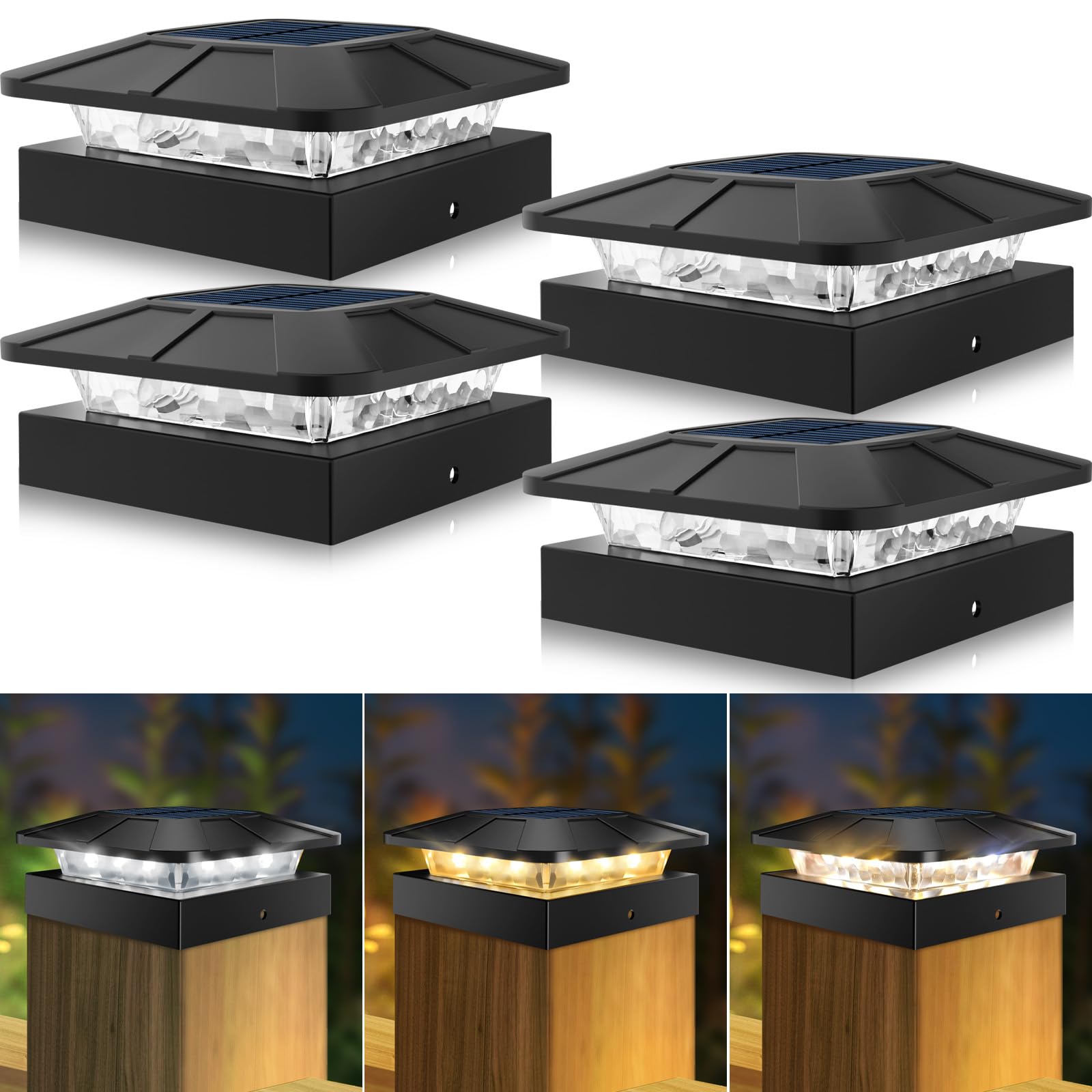 Peasur 4x4 Solar Post Cap Lights Outdoor with 3
