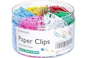 DANRONG 520 PCS Colored Paper Clips Assorted Sizes, Small Medium and Large (1.1", 1.3" & 2"), Colorful Paperclips for Office, School, Home Supplies-Colored