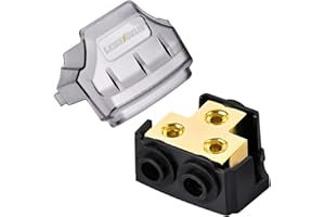 LEIGESAUDIO 0/2/4 Gauge in 0/2/4 Gauge Out Copper Power Distribution Block for Car Audio Splitter(1 in 2 Out)