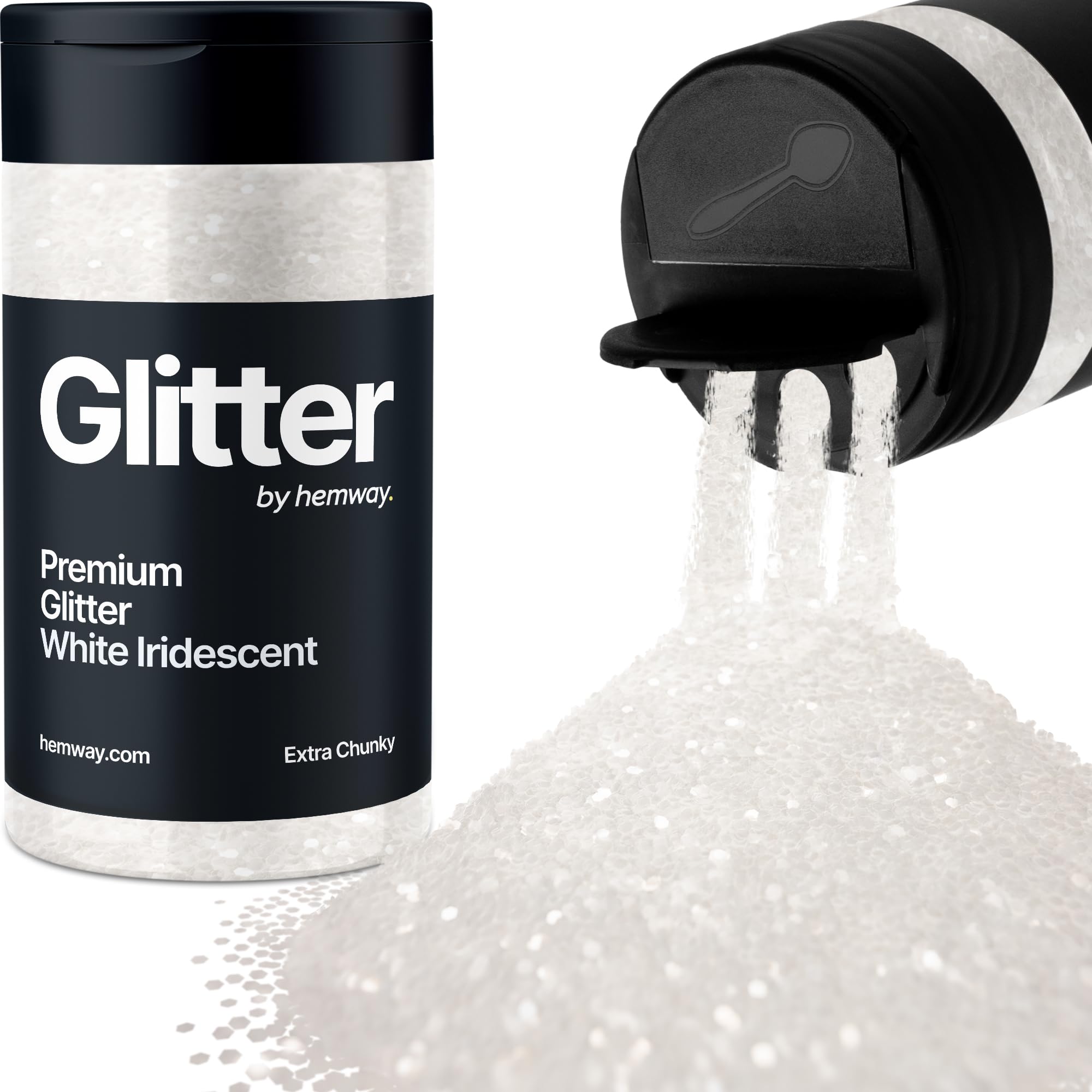 White Iridescent Glitter Shaker, 130g Extra Chunky Glitter, Crafts 1/24" Metallic Flake White Sequins, Resin & Epoxy Crafts, Decorating, Halloween, Christmas Nail, Face, Hemway