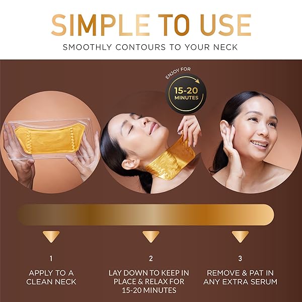 DERMORA SKIN TREATMENT MASK GOLDEN GLOW NECK MASK – 20 PACK NECK GEL MASKS – REJUVENATING NECK MASKS FOR TECH NECK, WRINKLES, TIGHTENING, FIRMING
