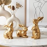 TACROART Set of 3 Gold Easter Bunny Figurines Modern Resin Animal Statues | Up to 6.2" Tall, Geometric Rabbit Sculptures, Spring Table Centerpiece, Home Office Mantel Shelf Decor, Elegant Gift Idea