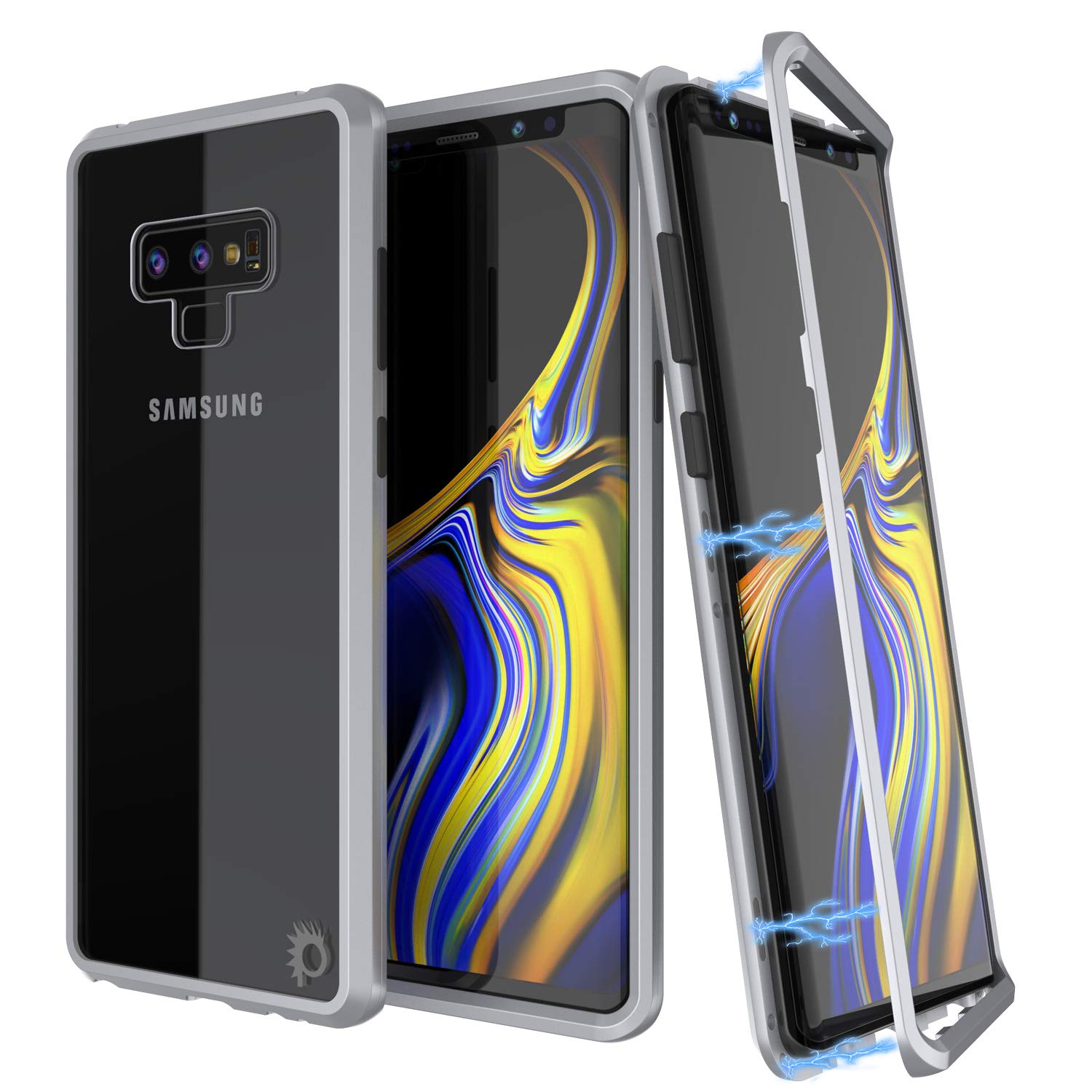 Note 9 Case, Punkcase Magnetic Shield, Protective Metal Frame Cover W/TPU Layer | 9H Tempered Glass Back + Screen Protector | Easy Slip On & Off Design Compatible W/Samsung Galaxy Note 9 (Silver)