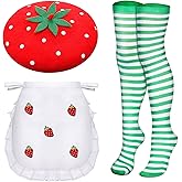 Coume 4 Pcs Halloween Strawberry Cake Costume Beret Hat Maid Cosplay Apron Women Striped Socks Group Team Game Night Party
