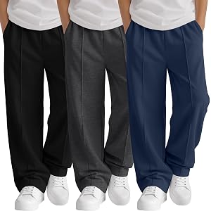 Joiceful 3 Pack Boys' Wide Leg Sweatpants | Baggy, Elastic Waist, Open Bottom, Pants, Athletic, Trousers, with Pockets, Easy