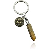 ZUOPIPI Zodiac Crystal Stone Keychain Natural Rose Stone/Red Agate/Aventurine Healing Crystal Keychain
