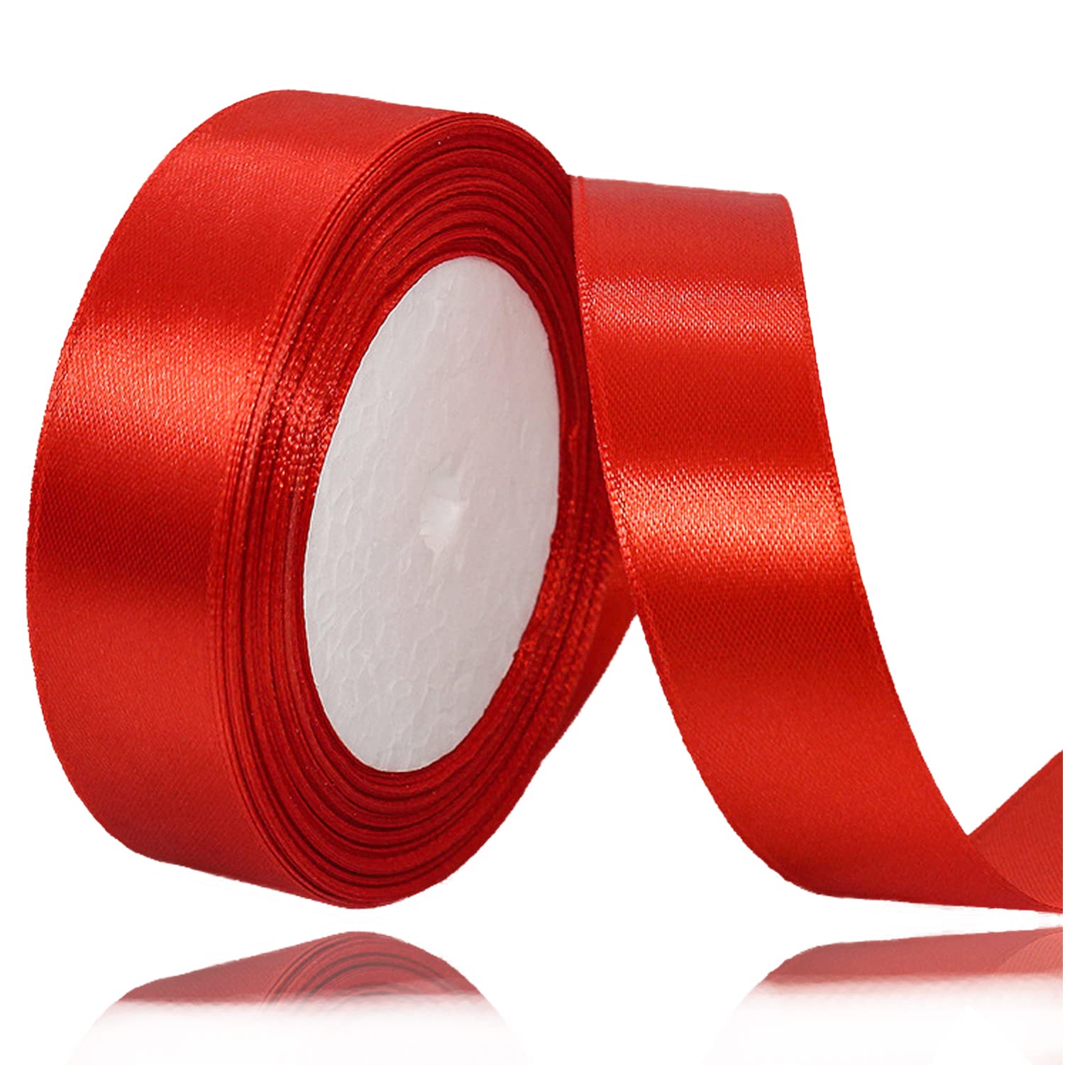 Red Ribbon 25mm, 23 Meters Red Christmas Ribbon for Crafting, Gift Wrapping, Christmas Trees, Hair Bows Making, Floral Bouquet, Cake Decoration, Balloons, Wedding Party and DIY Sewing Projects